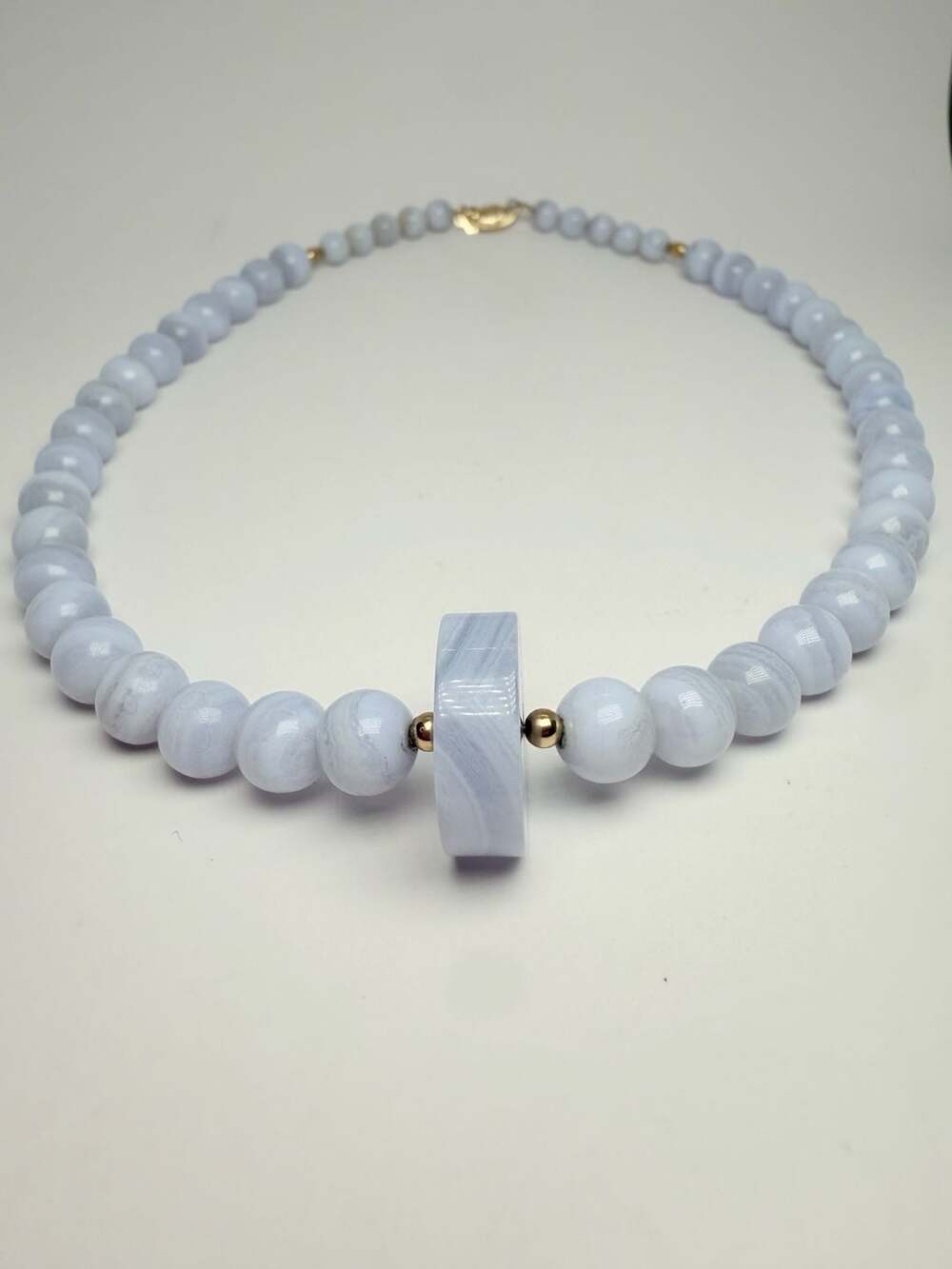 JC Solid 14K Gold Blue Lace Agate Beaded Necklace!